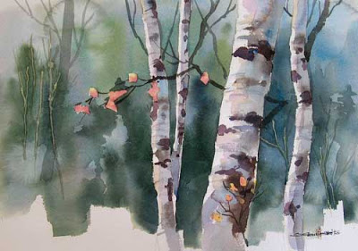 400x281 Watercolor By Osamu Birch Trees - Watercolor Birch Trees