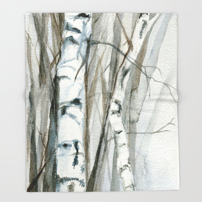 700x700 Winter Birch Trees Woodland Watercolor Original Art Print Throw - Watercolor Birch Trees