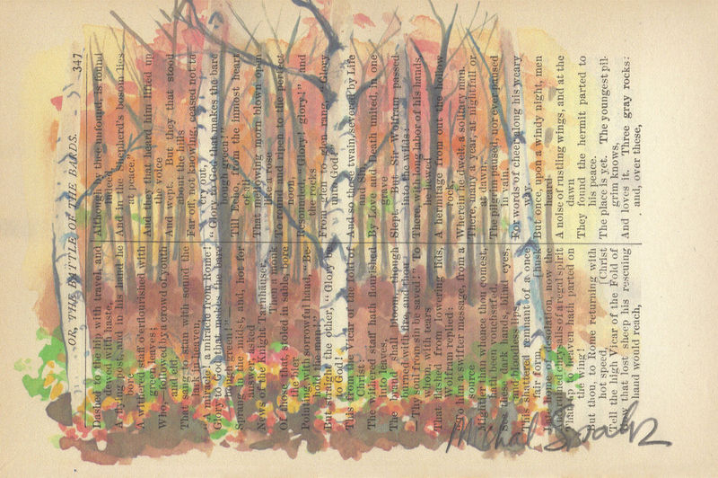 800x532 Birch Tree Grove Watercolor Printed On Antique Page - Watercolor Birch Trees