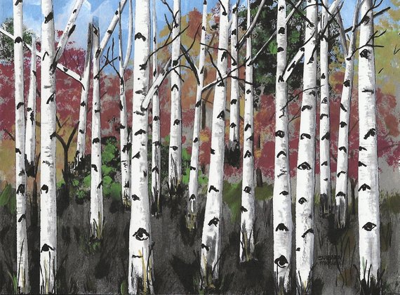 570x420 Birch Trees Watercolor Birch Trees Birch Tree Notecards Etsy - Watercolor Birch Trees