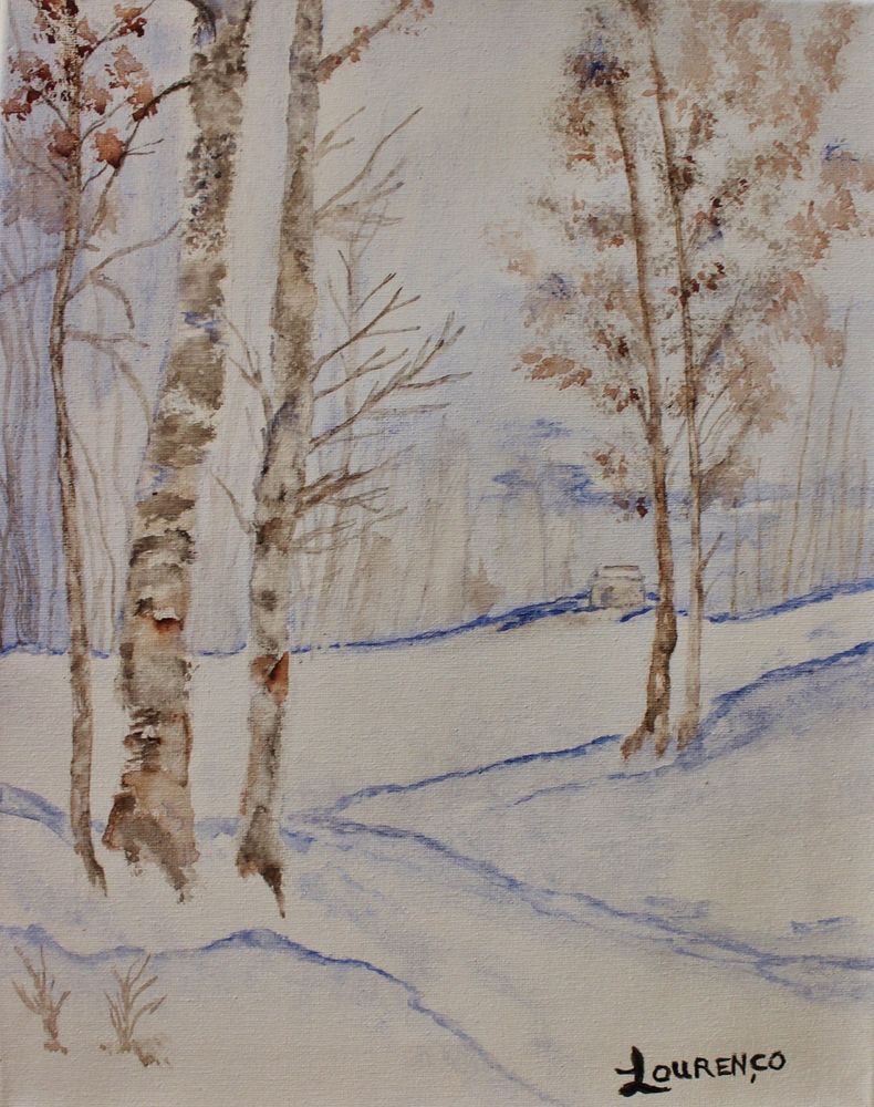 790x1000 Original Watercolor Painting On Canvas Birch Trees Snow Landscape - Watercolor Birch Trees Snow