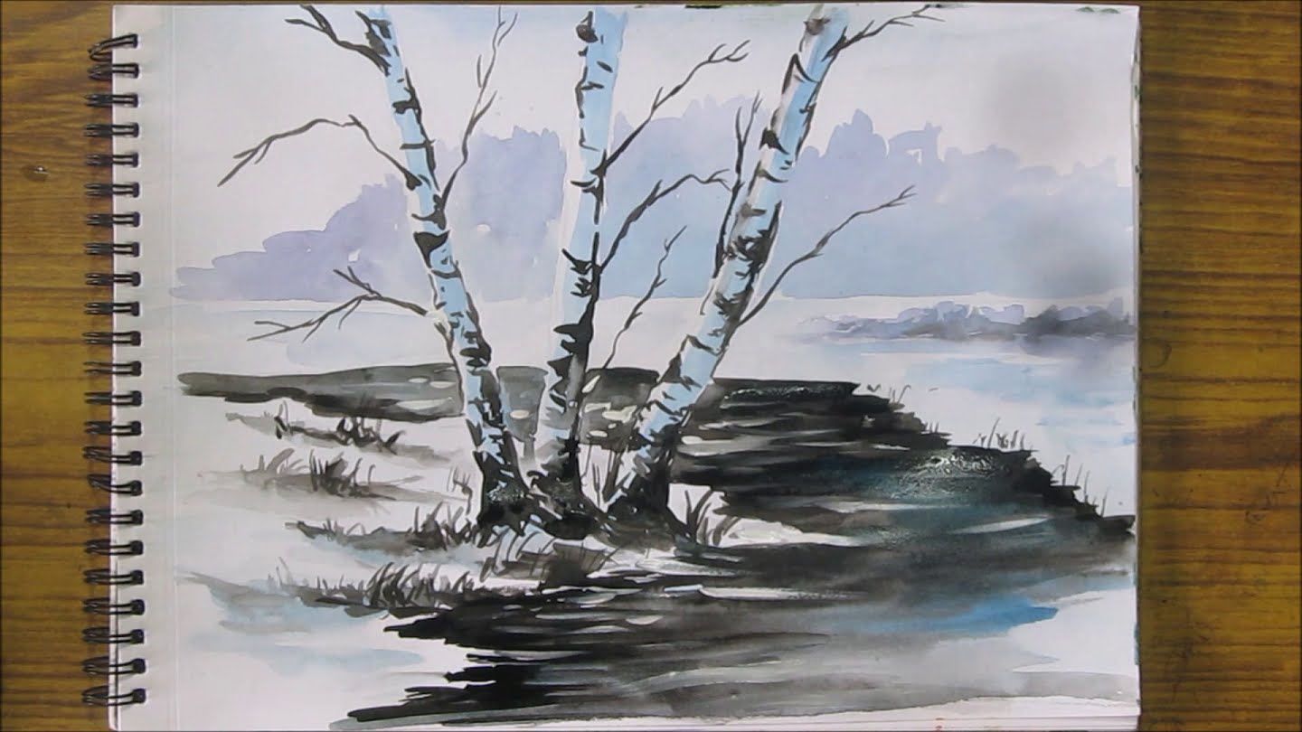 1440x810 How To Paint Snow Scene In Watercolor, Watercolor Painting For - Watercolor Birch Trees Snow