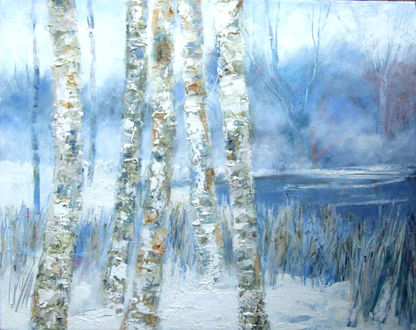 591x469 Work Nearly Finished Birch Trees In The Snow In The Early Morning - Watercolor Birch Trees Snow
