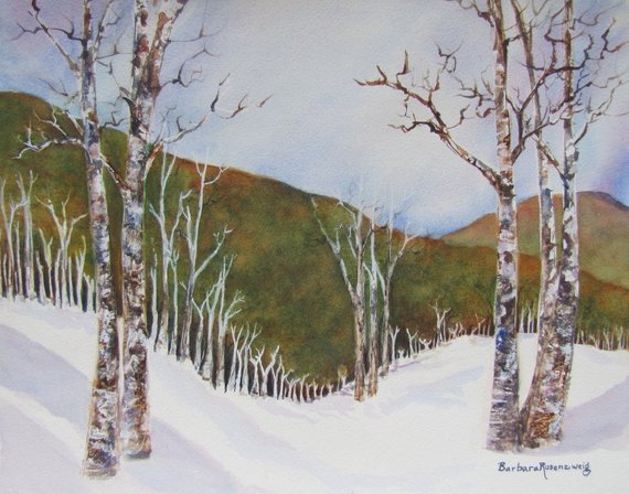 570x448 Birch Tree Painting Snow Landscape Art Print Birch Print Etsy - Watercolor Birch Trees Snow