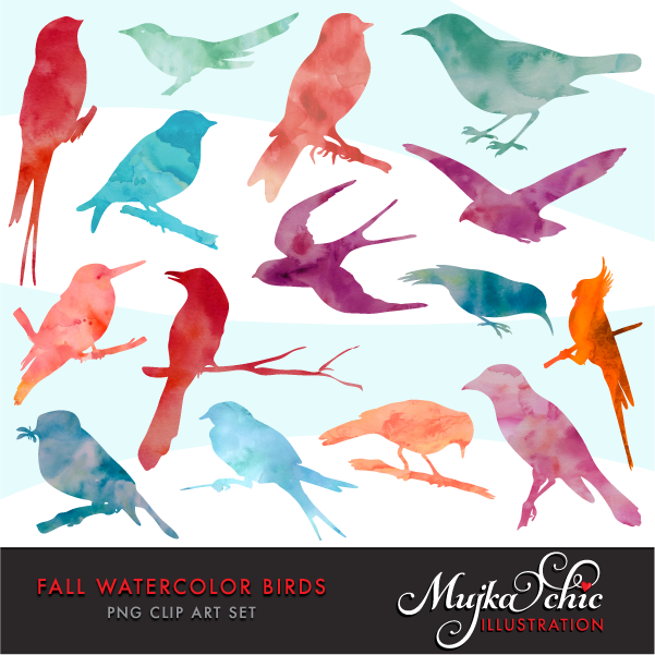 601x601 Fall Watercolor Birds Clipart Mujka Clipart, Printable - Watercolor Bird Clipart