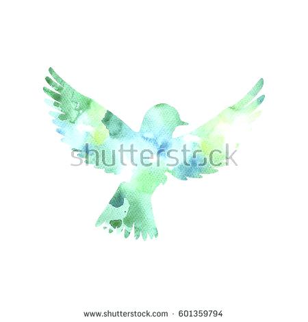 450x470 Watercolor Flying Bird Silhouette Hand Drawn Songbird Isolated - Watercolor Bird Flying