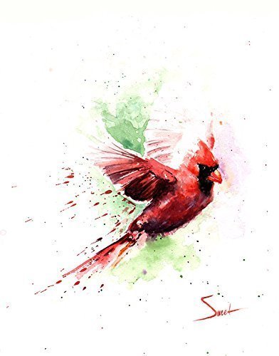 392x500 Flying Cardinal Bird Watercolor Print, Cardinal - Watercolor Bird Flying