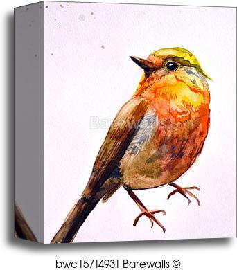 342x390 Canvas Print Of Watercolor Drawing Of Cute Bird Barewalls - Watercolor Bird Prints