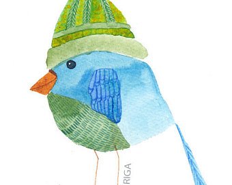 340x270 Cute Watercolor Bird Print Baby Nursery Art Blue Bird Art Etsy - Watercolor Bird Prints