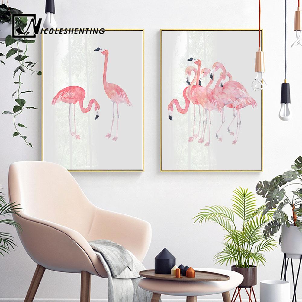 1000x1000 Watercolor Bird Flamingo Canvas Poster Wall Art Canvas Prints - Watercolor Bird Prints