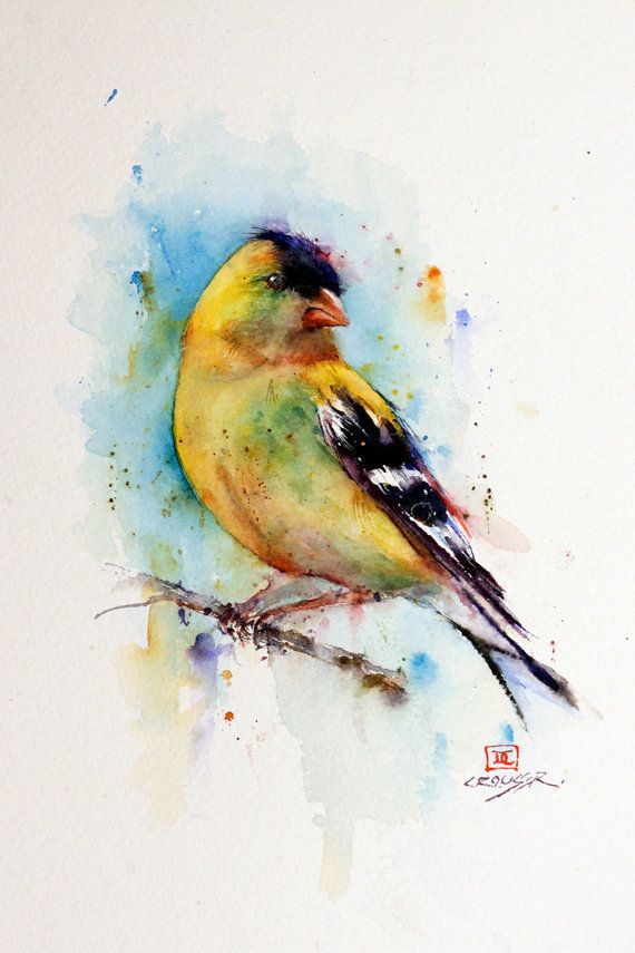 570x855 Yellow Watercolor Bird Art Prints - Watercolor Bird Prints