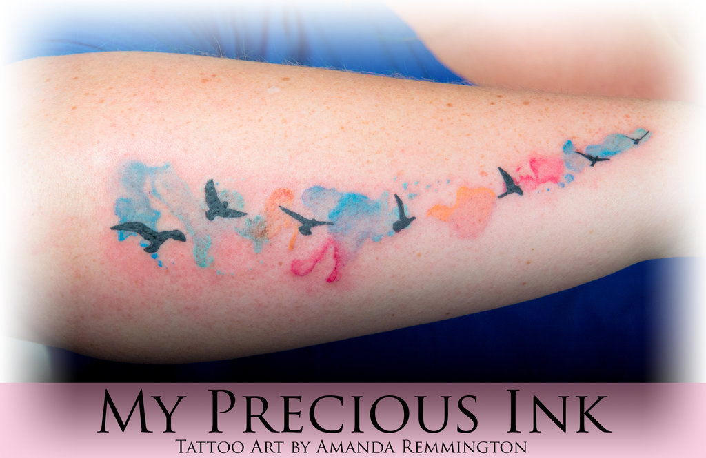 1024x665 Watercolor Bird Silhouette Tattoo By Mentjuh - Watercolor Bird Tattoo