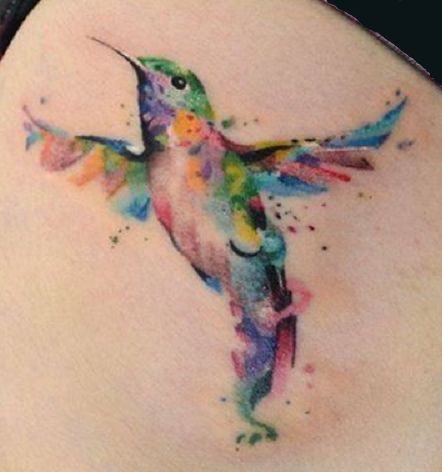 442x472 Watercolor Flying Bird Tattoo Design - Watercolor Bird Tattoo