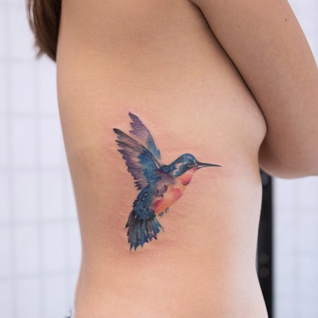 640x640 Watercolor Humming Bird Tattoo On Side Best Tattoo Ideas Gallery - Watercolor Bird Tattoo