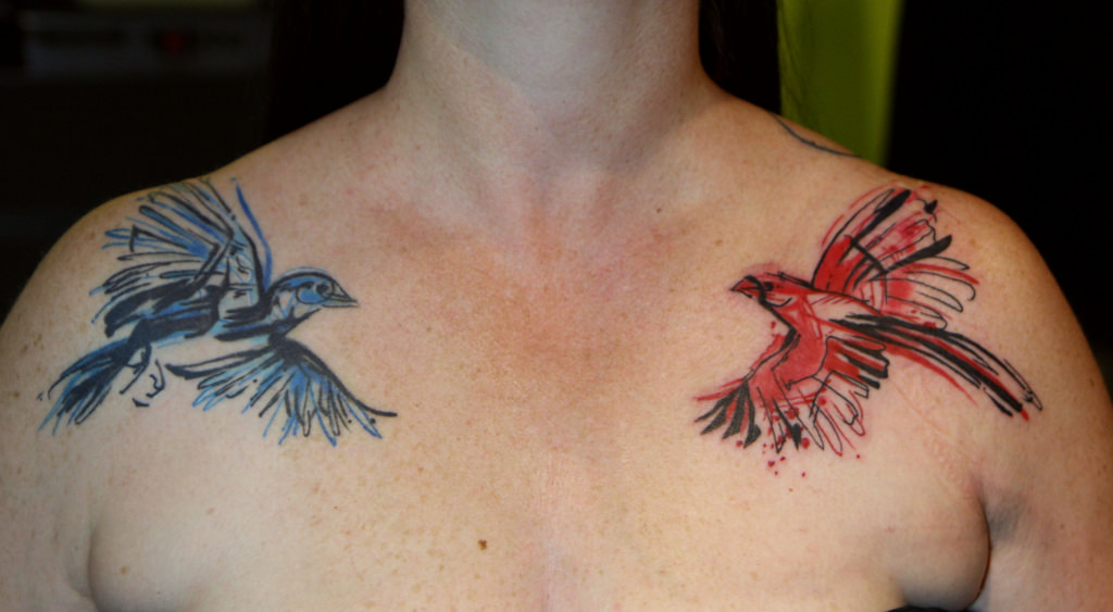 1024x563 Sketchy Watercolor Bird Tattoos Deanna Wardin - Watercolor Bird Tattoo