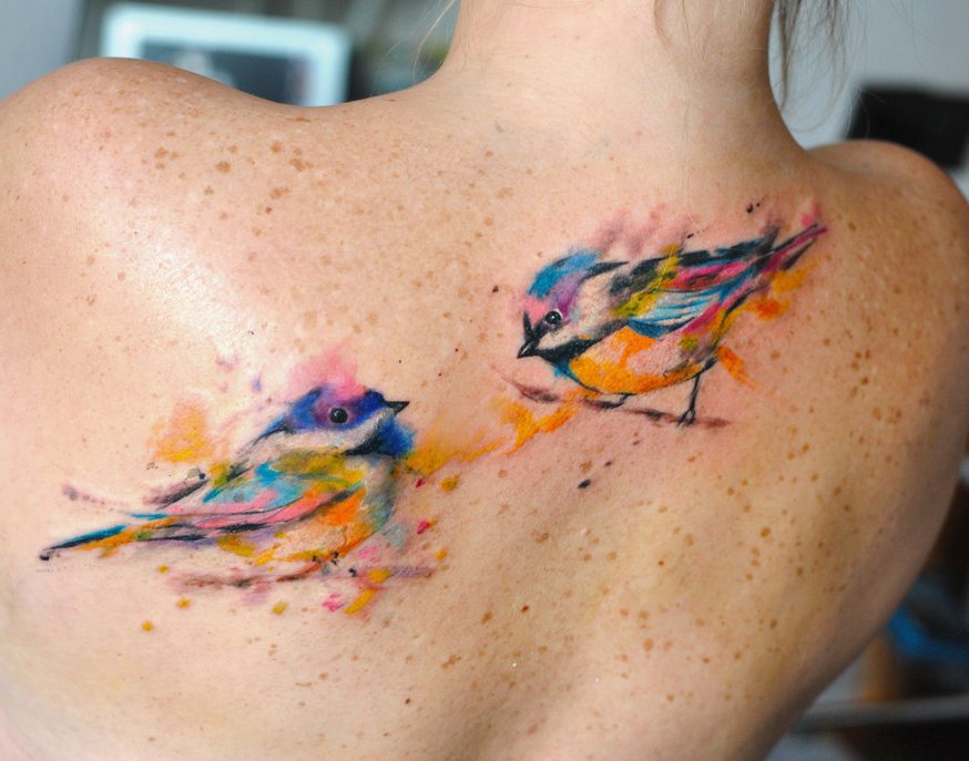 874x687 Fantastic Watercolor Bird Tattoos - Watercolor Bird Tattoo