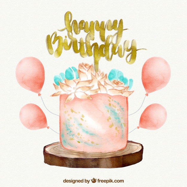 626x626 Elegant Watercolor Birthday Cake Background Vector Free Download - Watercolor Birthday Cake