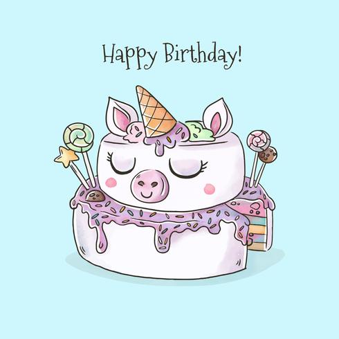 490x490 Watercolor Unicorn Birthday Cake Vector - Watercolor Birthday Cake