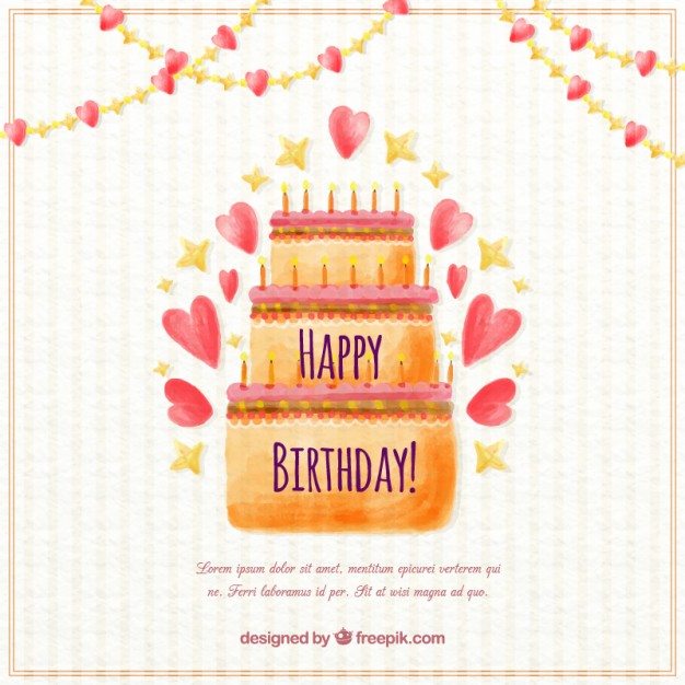 626x626 Watercolor Birthday Cake With Hearts Vector Free Download - Watercolor Birthday Cake