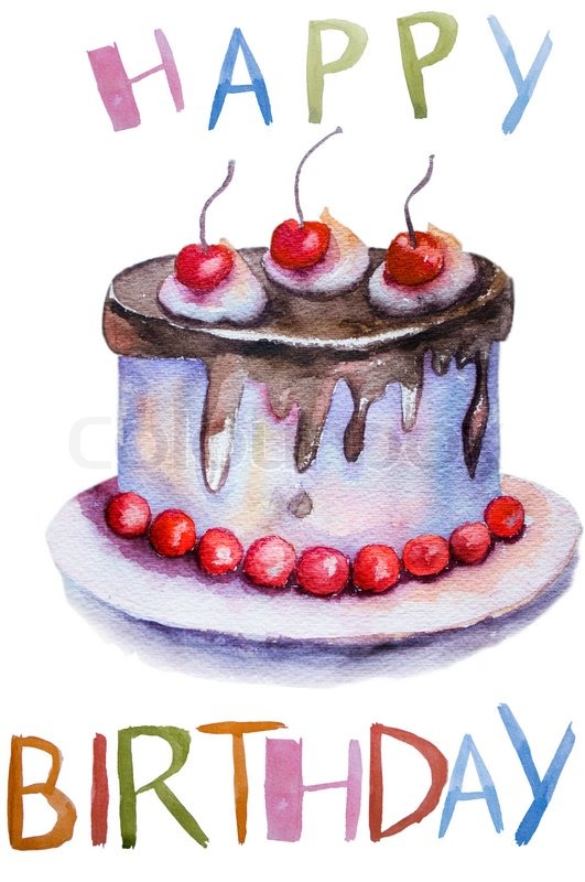 Watercolor Birthday Cake at PaintingValley.com | Explore collection of ...