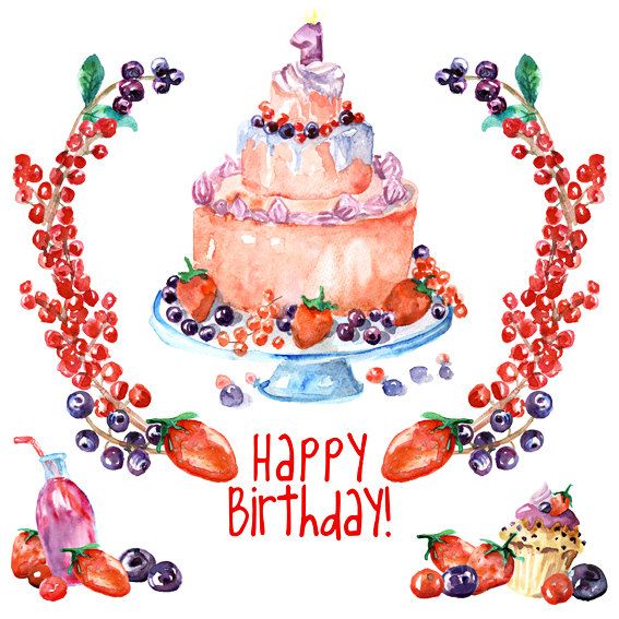 567x567 Birthday Cake Clip Art Watercolor - Watercolor Birthday Cake