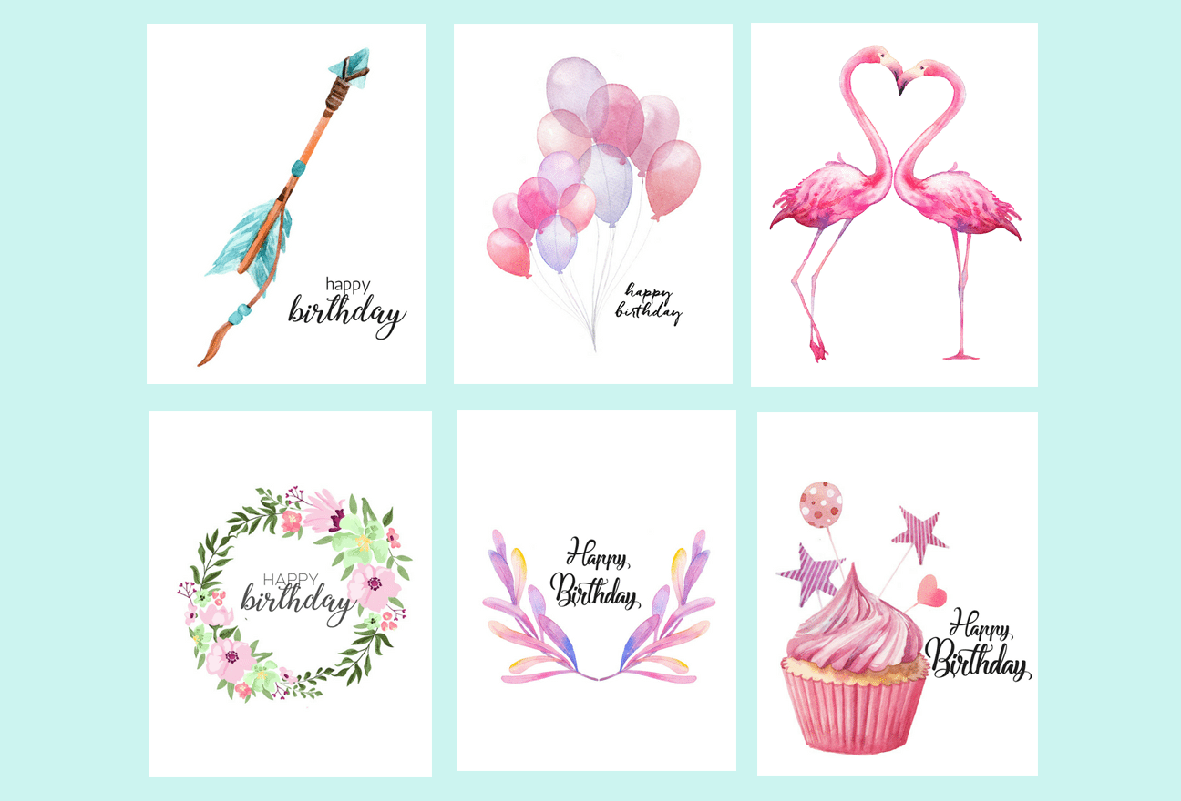 1296x880 Free Printable Watercolor Birthday Cards {Flamingo, Balloons - Watercolor Birthday Card