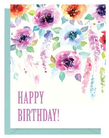 372x470 Purple Floral Watercolor Happy Birthday Card Paper On Pine - Watercolor Birthday Card