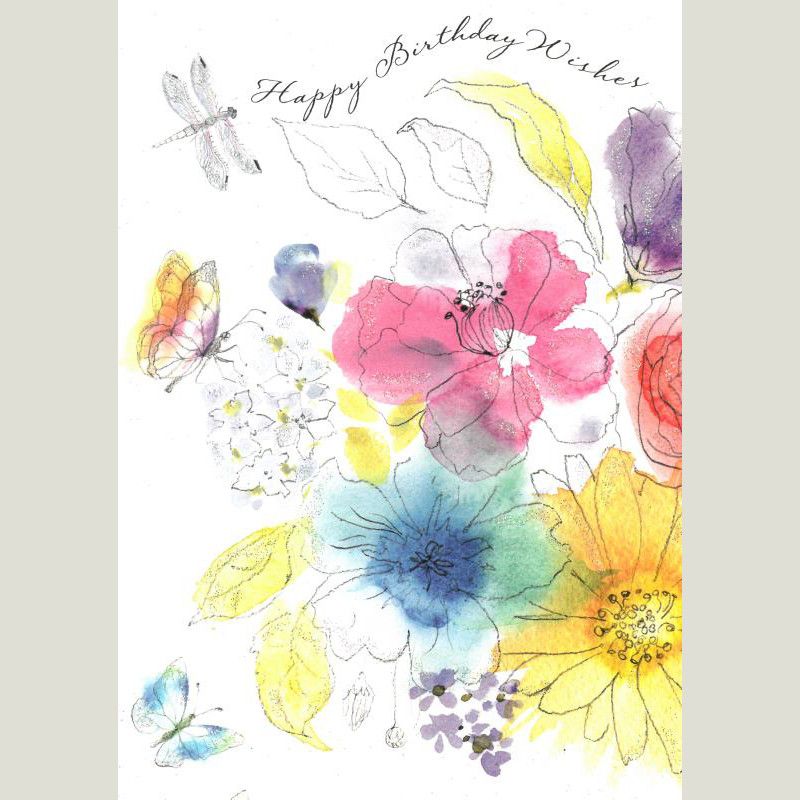 800x800 Watercolour Flowers Birthday Card Cards British Heart Foundation - Watercolor Birthday Card