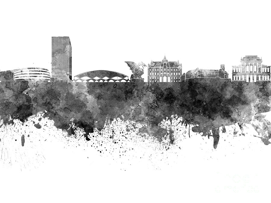 900x675 Ljubljana Skyline In Black Watercolor On White Background Painting - Watercolor Black Background