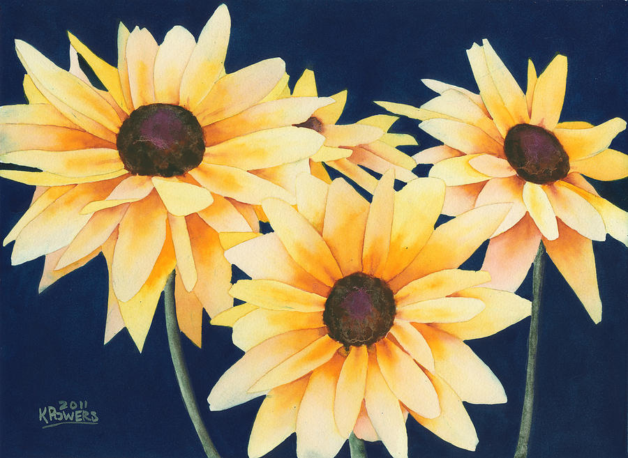 900x657 Black Eyed Susans 2 Painting By Ken Powers - Watercolor Black Eyed Susan