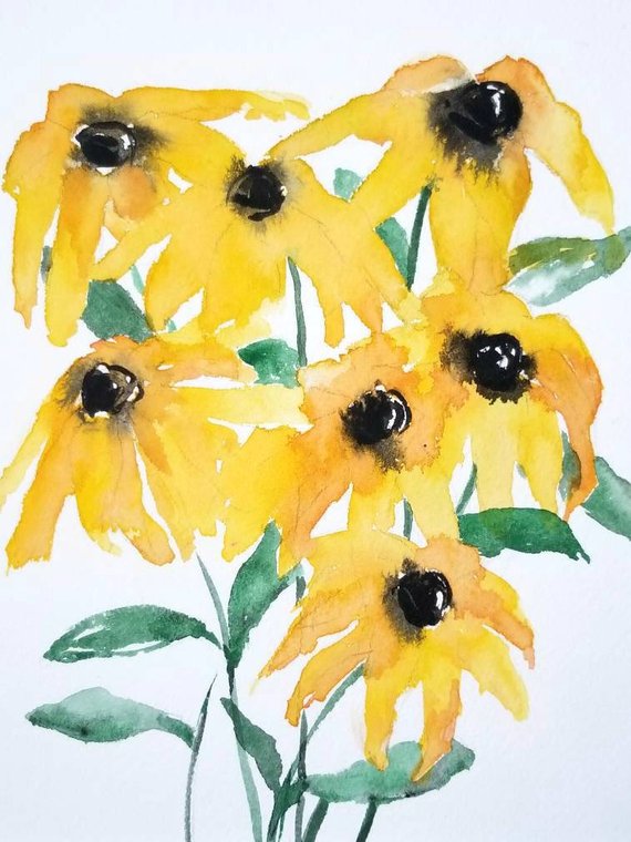 570x760 Black Eyed Susans Original Watercolororiginal Yellow Etsy - Watercolor Black Eyed Susan