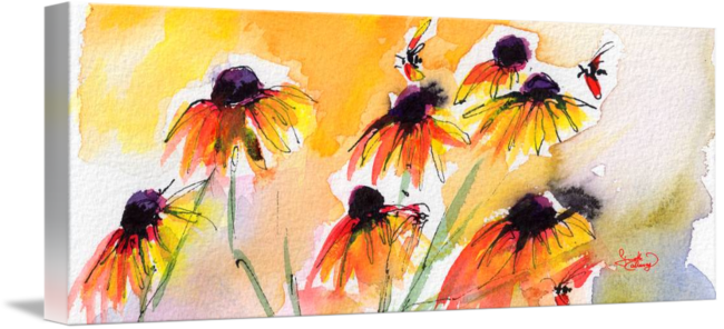 650x296 Flower Panorama Black Eyes Susan Watercolor By Ginette Callaway - Watercolor Black Eyed Susan
