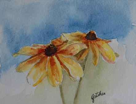 442x338 Gretchen Bjornson Art Black Eyed Susan Duet - Watercolor Black Eyed Susan