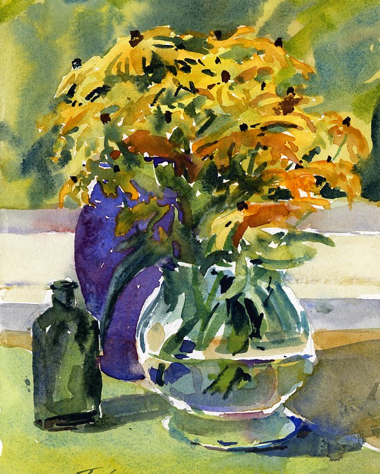 541x675 Vase Of Black Eyed Watercolor Still Life Painting - Watercolor Black Eyed Susan