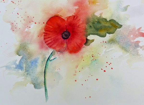 600x439 Watercolours By Polly Birchall Bleeding Poppy - Watercolor Bleeding