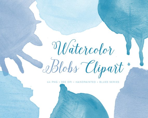 570x456 Blue Watercolor Clipart Watercolor Blob Clipart Round Etsy - Watercolor Blob