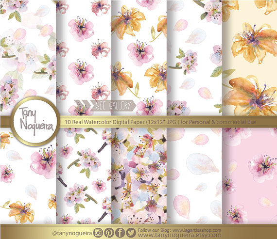 570x493 Peach Blossom Watercolor, Digital Paper Hand Painted, Hawaiian - Watercolor Blog