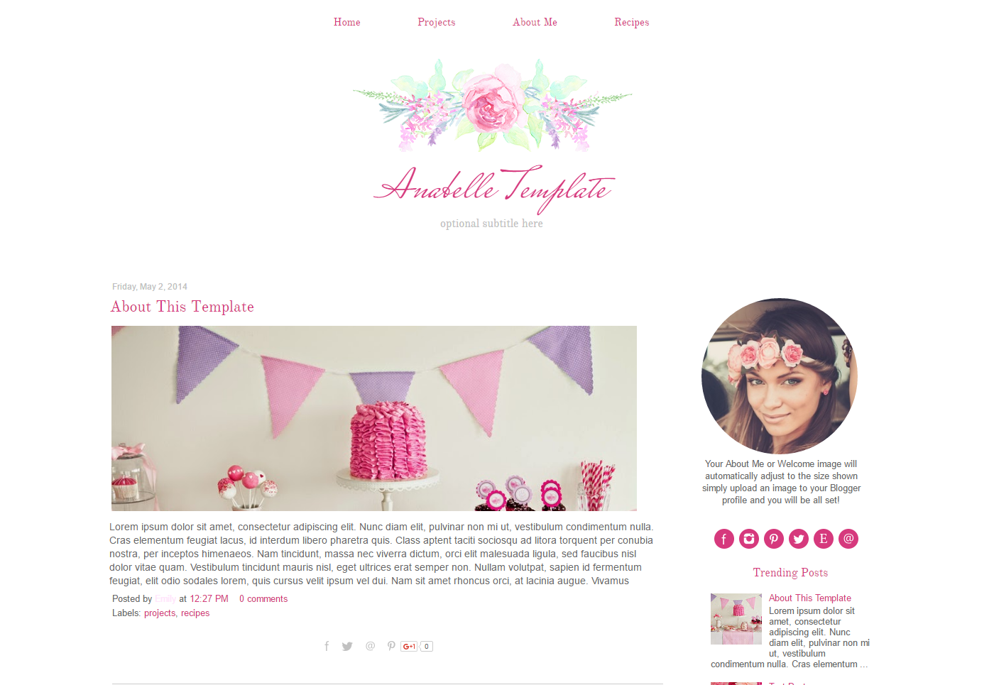 1400x965 Pink Flower Watercolor Blog Template Bd Web Studio - Watercolor Blog