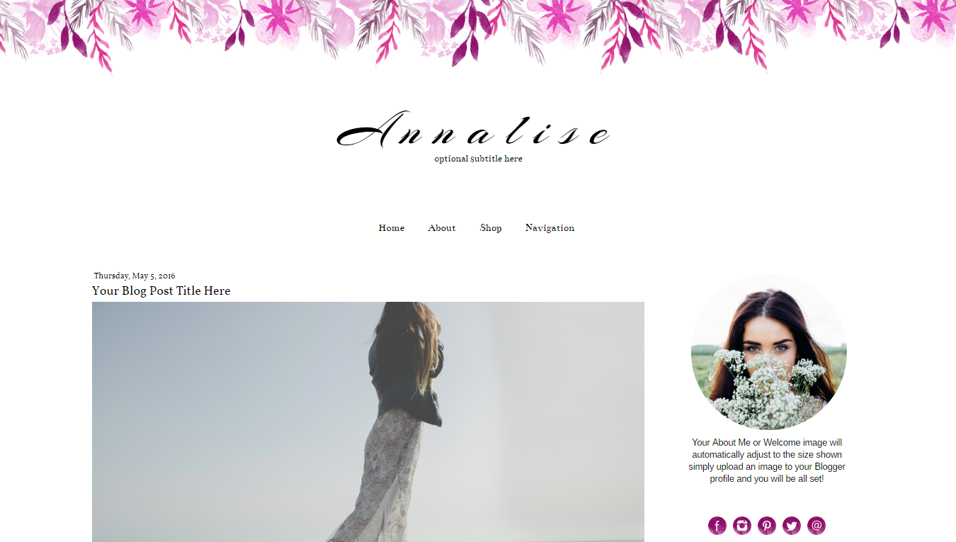 1350x765 Watercolor Blog Template For Blogger Analise Template - Watercolor Blog