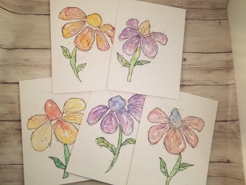 800x600 Watercolor Blooms Original Art Greeting Cardspaintings Set Of 5 - Watercolor Blooms