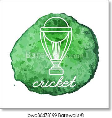 362x382 Art Print Of Cricket Game Icon On Watercolor Blot Barewalls - Watercolor Blot