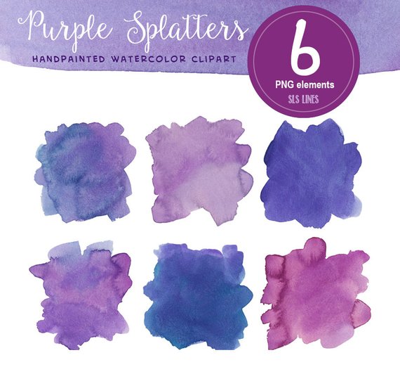 570x522 Purple Watercolor Splatters And Blotches Etsy - Watercolor Blotches