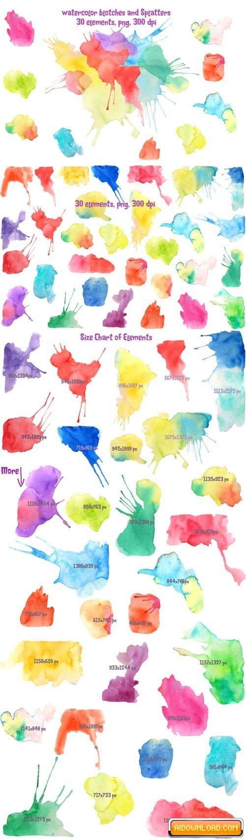 500x1708 Watercolor Blotches And Splatters Free Download Free Graphic - Watercolor Blotches