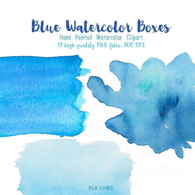 642x642 Blue Watercolor Boxes And Shapes Watercolor Clipart Blotches Etsy - Watercolor Blotches