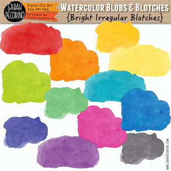 350x350 Bright Watercolor Irregular Blotches Clip Art By Sarah Pecorino - Watercolor Blotches