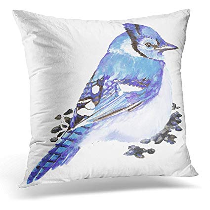 425x425 Throw Pillow Cover Blue Jay Bird, Watercolor Nature - Watercolor Blue Jay