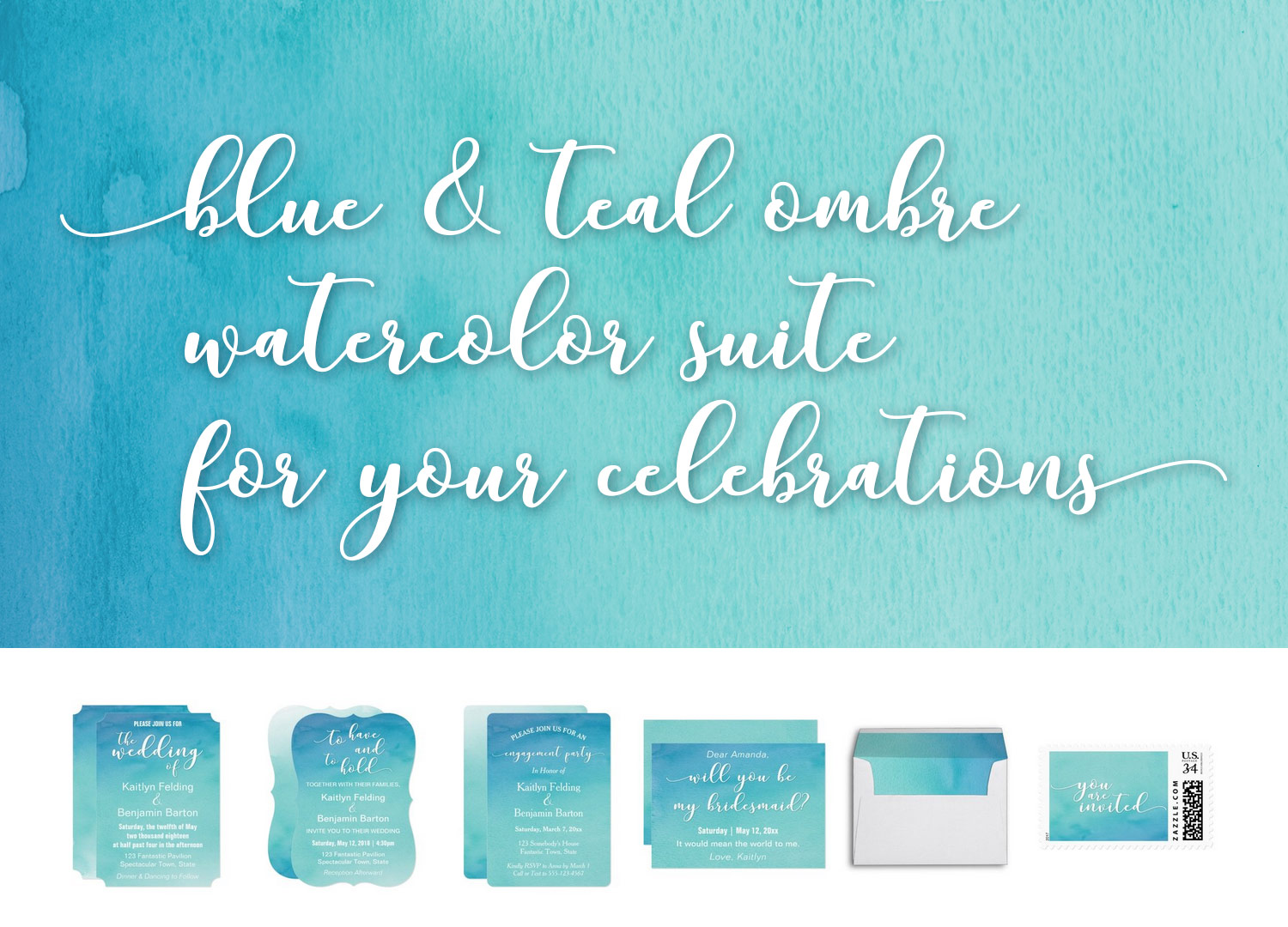 1500x1080 My First Foray Into Wedding Invitation Design Teal Amp Blue Ombre - Watercolor Blue Ombre