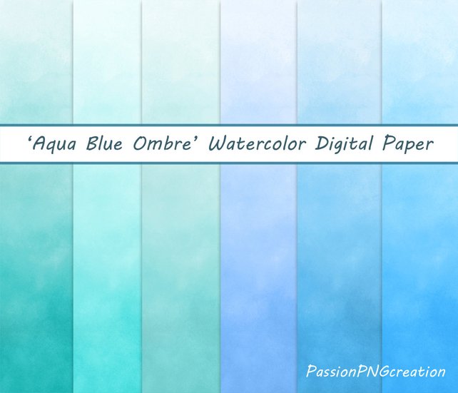 642x551 Aqua Blue Ombre Watercolour Background Digital Papers Etsy - Watercolor Blue Ombre