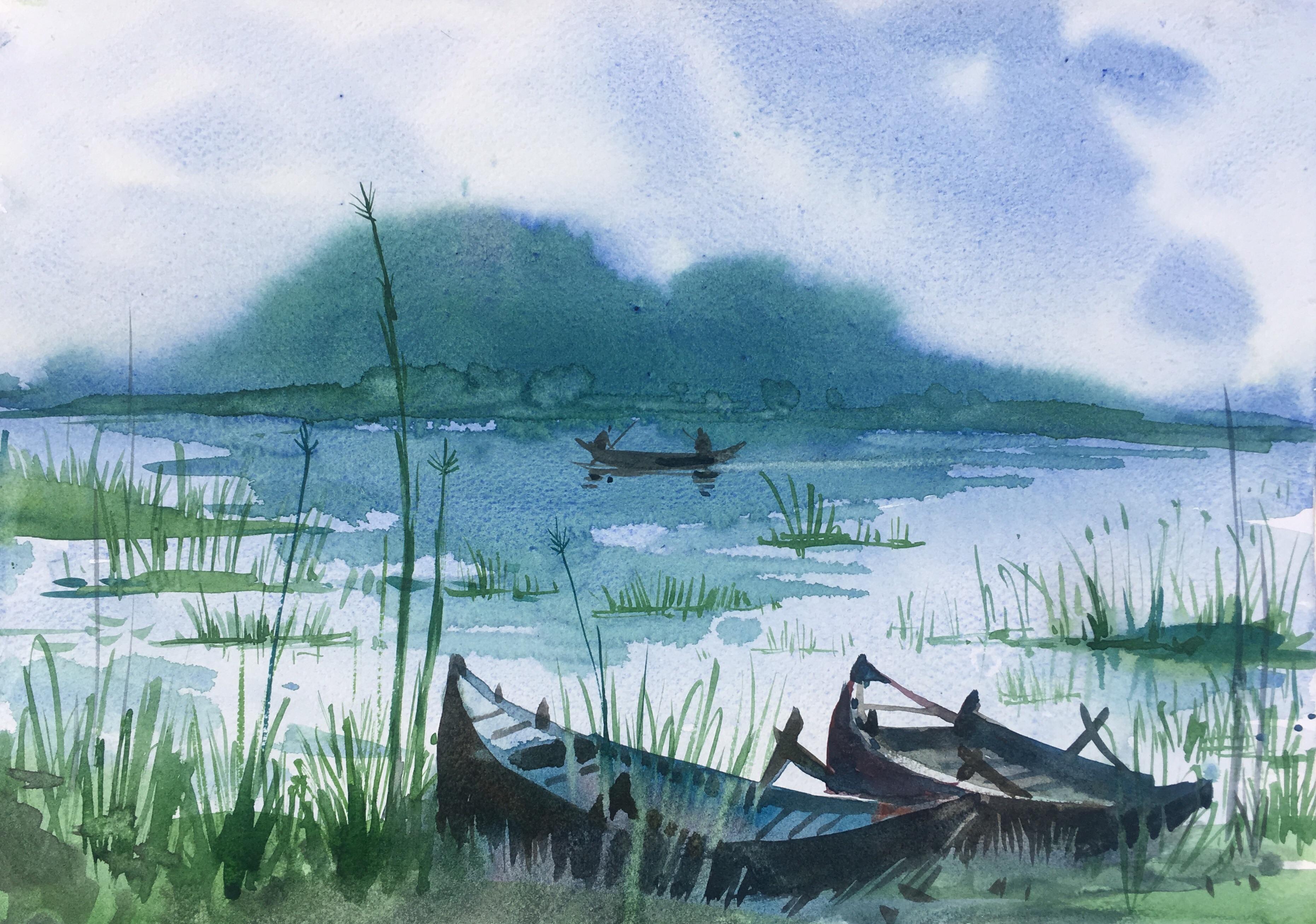 3722x2614 Two Boats, Watercolor Painting On Paper, Size 15 X 11 Inches Art - Watercolor Boat