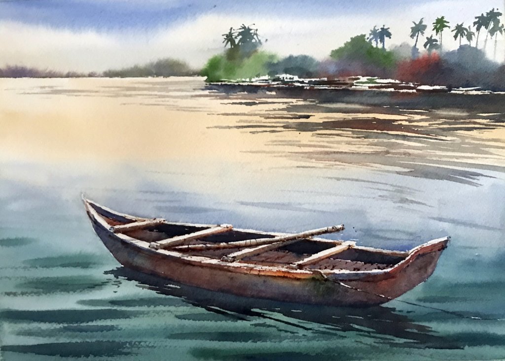 1024x733 Watercolor Tutorial Painting A Country Boat By Sujit Sudhi - Watercolor Boat